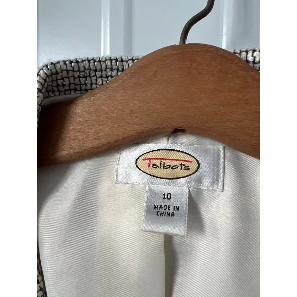 Talbots Tweed Blazer Jacket Womens 10 Black Ivory Rayon Blend Career Office